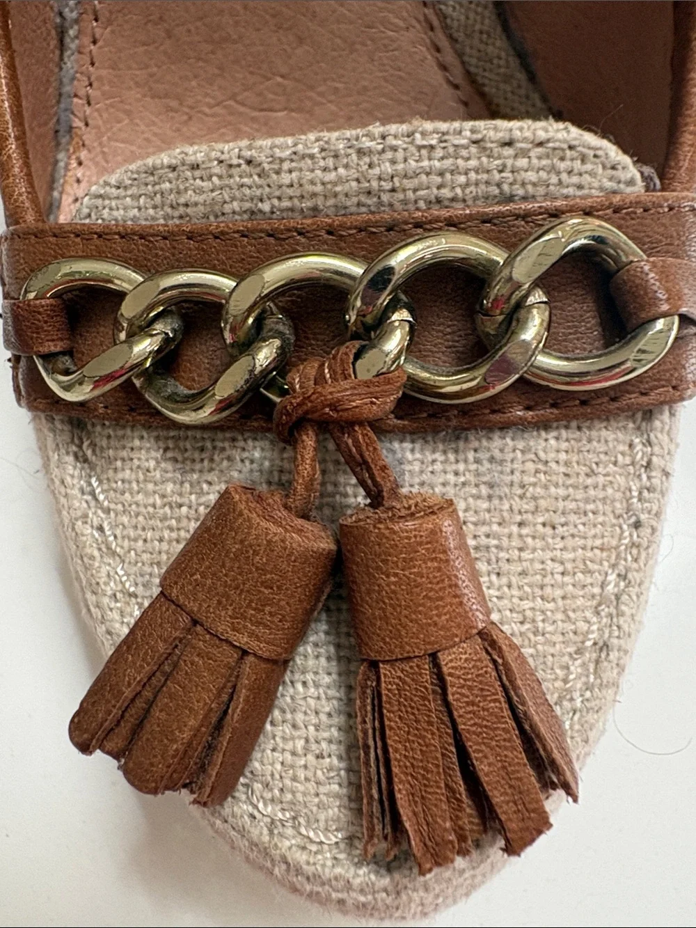 ALDO Beige and Brown Tassel Chain Loafers
